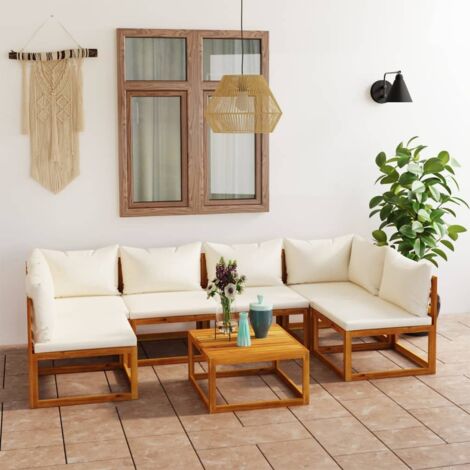 Tavolo da giardino - vidaXL Set Divani da Giardino 7 pz con Cuscini Crema Massello Acacia - Divano in acacia