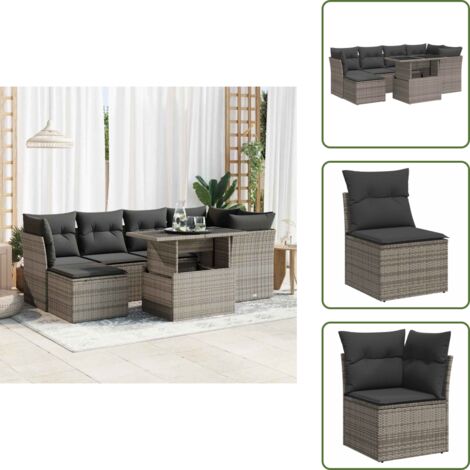 Tavolo da giardino - vidaXL Set Divani da Giardino 7 pz con Cuscini Grigio in Polyrattan - Mobili da esterno