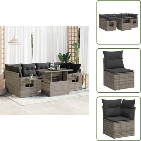 Tavolo da giardino - vidaXL Set Divani da Giardino 7 pz con Cuscini Grigio in Polyrattan - Rattan PE