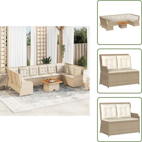 Tavolo da giardino - vidaXL Set Divani da Giardino 7 pz con Cuscini in Polyrattan Beige - Rattan PE