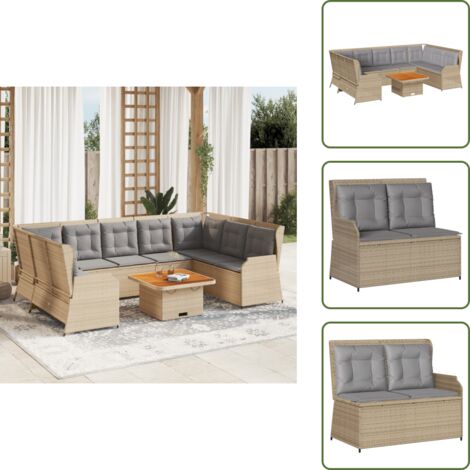 Tavolo da giardino - vidaXL Set Divani da Giardino 7 pz con Cuscini in Polyrattan Beige - Rattan PE