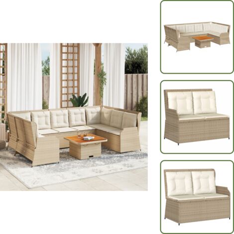 Tavolo da giardino - vidaXL Set Divani da Giardino 7 pz con Cuscini in Polyrattan Beige - Rattan PE