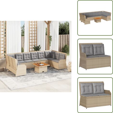 Tavolo da giardino - vidaXL Set Divani da Giardino 7 pz con Cuscini in Polyrattan Beige - Rattan PE