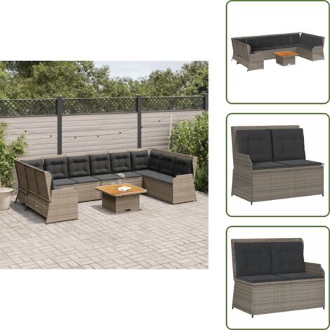 Tavolo da giardino - vidaXL Set Divani da Giardino 7 pz con Cuscini in Polyrattan Grigio - Rattan PE