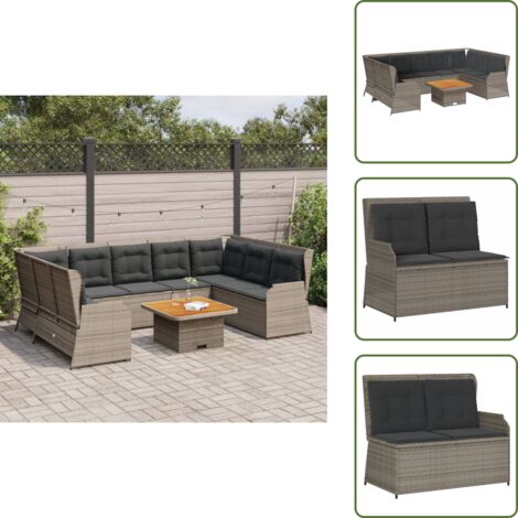 Tavolo da giardino - vidaXL Set Divani da Giardino 7 pz con Cuscini in Polyrattan Grigio - Rattan PE