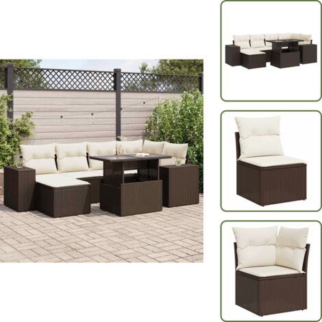 Tavolo da giardino - vidaXL Set Divani da Giardino 7 pz con Cuscini Marrone in Polyrattan - Arredamento da esterno