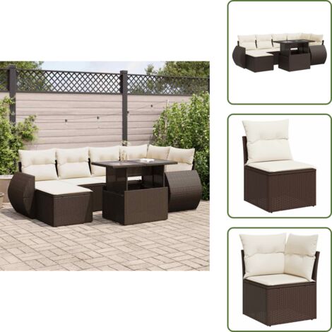 Tavolo da giardino - vidaXL Set Divani da Giardino 7 pz con Cuscini Marrone in Polyrattan - Poltrone da esterno