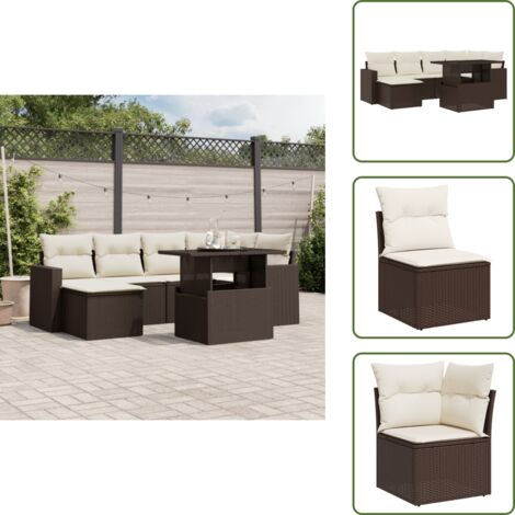 Tavolo da giardino - vidaXL Set Divani da Giardino 7 pz con Cuscini Marrone in Polyrattan - Rattan PE