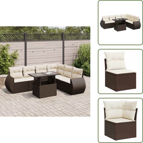 Tavolo da giardino - vidaXL Set Divani da Giardino 7 pz con Cuscini Marrone in Polyrattan - Rattan PE