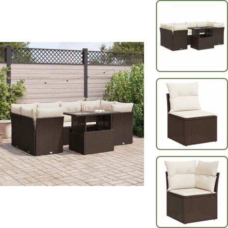 Tavolo da giardino - vidaXL Set Divani da Giardino 7 pz con Cuscini Marrone in Polyrattan - Rattan PE