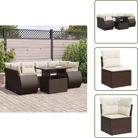 Tavolo da giardino - vidaXL Set Divani da Giardino 7 pz con Cuscini Marrone in Polyrattan - Rattan PE