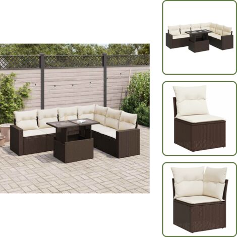 Tavolo da giardino - vidaXL Set Divani da Giardino 7 pz con Cuscini Marrone in Polyrattan - Rattan PE