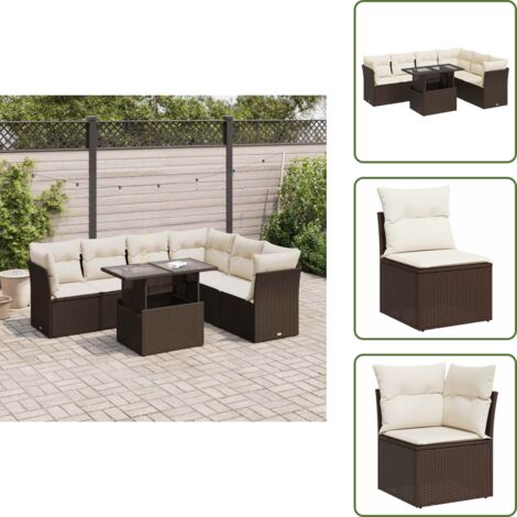 Tavolo da giardino - vidaXL Set Divani da Giardino 7 pz con Cuscini Marrone in Polyrattan - Rattan PE
