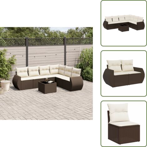 Tavolo da giardino - vidaXL Set Divani da Giardino 7 pz con Cuscini Marrone in Polyrattan - Rattan PE