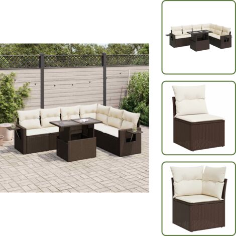 Tavolo da giardino - vidaXL Set Divani da Giardino 7 pz con Cuscini Marrone in Polyrattan - Rattan PE