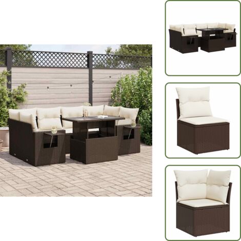 Tavolo da giardino - vidaXL Set Divani da Giardino 7 pz con Cuscini Marrone in Polyrattan - Rattan PE