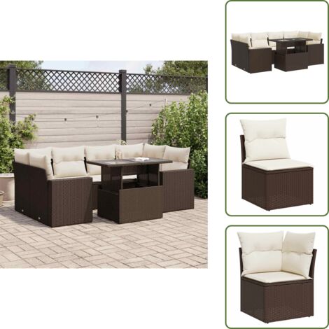 Tavolo da giardino - vidaXL Set Divani da Giardino 7 pz con Cuscini Marrone in Polyrattan - Rattan PE