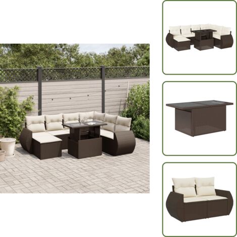 Tavolo da giardino - vidaXL Set Divani da Giardino 8 pz con Cuscini Marrone in Polyrattan - Mobili da esterno