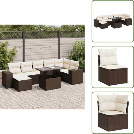 Tavolo da giardino - vidaXL Set Divani da Giardino 8 pz con Cuscini Marrone in Polyrattan - Mobili da esterno