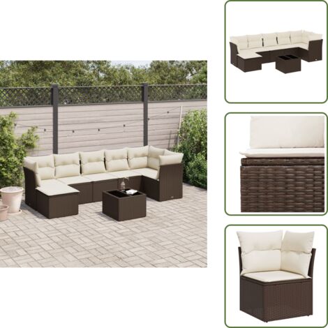Tavolo da giardino - vidaXL Set Divani da Giardino 8 pz con Cuscini Marrone in Polyrattan - Rattan PE