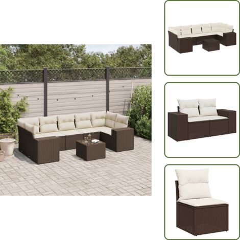 Tavolo da giardino - vidaXL Set Divani da Giardino 8 pz con Cuscini Marrone in Polyrattan - Rattan PE