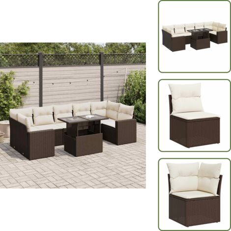 Tavolo da giardino - vidaXL Set Divani da Giardino 8 pz con Cuscini Marrone in Polyrattan - Rattan PE