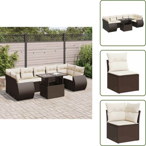 Tavolo da giardino - vidaXL Set Divani da Giardino 8 pz con Cuscini Marrone in Polyrattan - Rattan PE