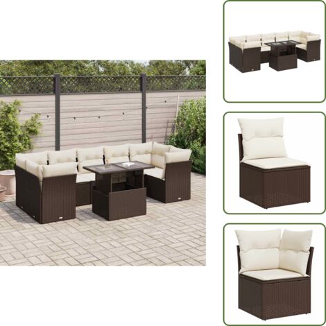 Tavolo da giardino - vidaXL Set Divani da Giardino 8 pz con Cuscini Marrone in Polyrattan - Rattan PE
