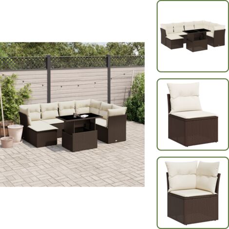 Tavolo da giardino - vidaXL Set Divani da Giardino 8 pz con Cuscini Marrone in Polyrattan - Rattan PE