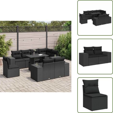 Tavolo da giardino - vidaXL Set Divani da Giardino 9 pz con Cuscini Nero in Polyrattan - Arredamento da esterno