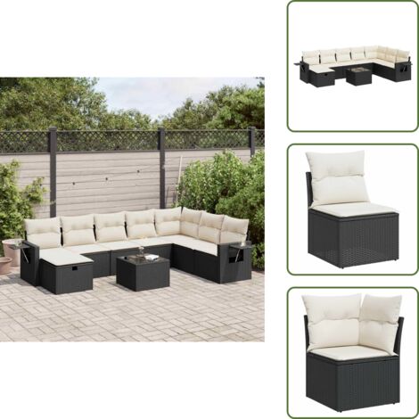 Tavolo da giardino - vidaXL Set Divani da Giardino 9 pz con Cuscini Nero in Polyrattan - Cuscino da giardino
