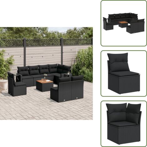 Tavolo da giardino - vidaXL Set Divani da Giardino 9 pz con Cuscini Nero in Polyrattan - Poltrona da giardino