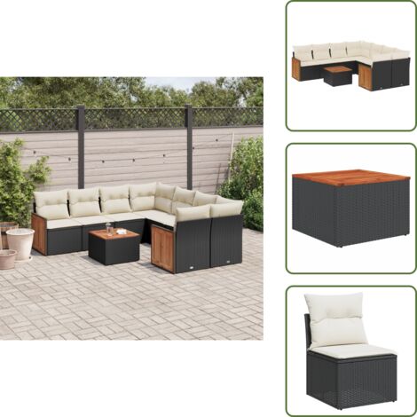 Tavolo da giardino - vidaXL Set Divani da Giardino 9 pz con Cuscini Nero in Polyrattan - Rattan PE