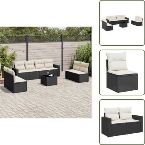 Tavolo da giardino - vidaXL Set Divani da Giardino 9 pz con Cuscini Nero in Polyrattan - Rattan PE