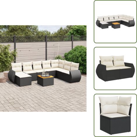 Tavolo da giardino - vidaXL Set Divani da Giardino 9 pz con Cuscini Nero in Polyrattan - Rattan PE