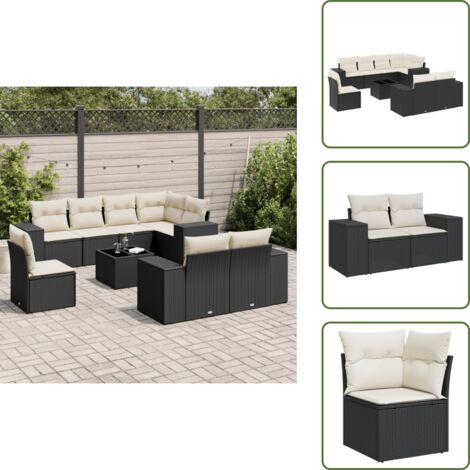 Tavolo da giardino - vidaXL Set Divani da Giardino 9 pz con Cuscini Nero in Polyrattan - Rattan PE