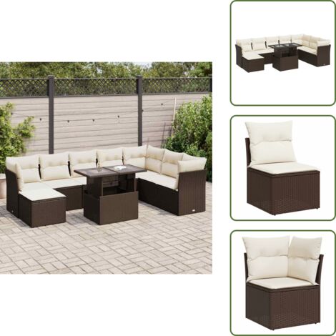 Tavolo da giardino - vidaXL Set Divani da Giardino 9pz con Cuscini Marrone in Polyrattan - Arredamento da esterno