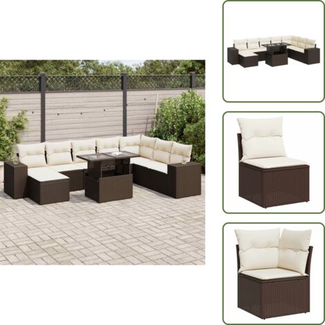 Tavolo da giardino - vidaXL Set Divani da Giardino 9pz con Cuscini Marrone in Polyrattan - Mobili da esterno