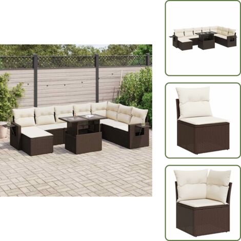 Tavolo da giardino - vidaXL Set Divani da Giardino 9pz con Cuscini Marrone in Polyrattan - Poltrone da giardino