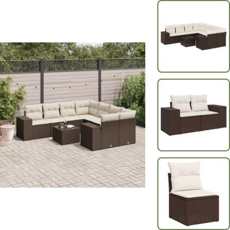 Tavolo da giardino - vidaXL Set Divani da Giardino 9pz con Cuscini Marrone in Polyrattan - Rattan PE