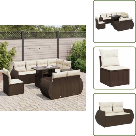 Tavolo da giardino - vidaXL Set Divani da Giardino 9pz con Cuscini Marrone in Polyrattan - Rattan PE