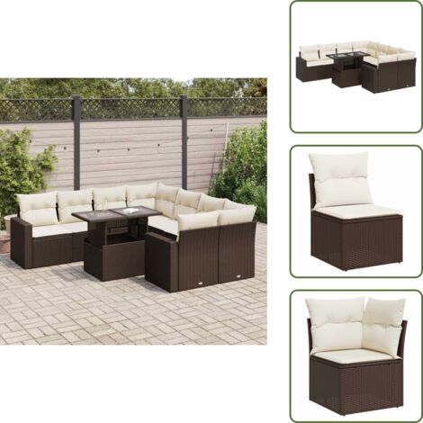 Tavolo da giardino - vidaXL Set Divani da Giardino 9pz con Cuscini Marrone in Polyrattan - Rattan PE