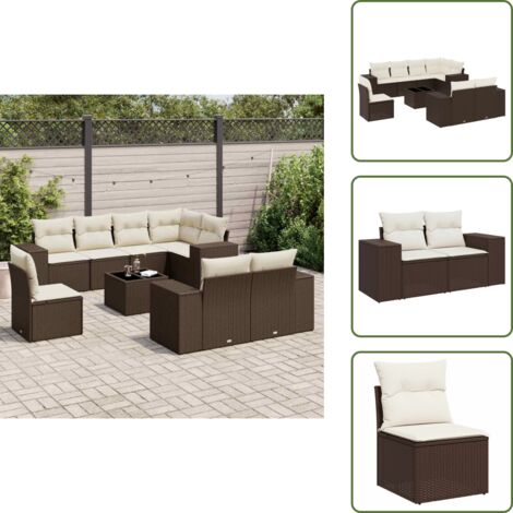 Tavolo da giardino - vidaXL Set Divani da Giardino 9pz con Cuscini Marrone in Polyrattan - Rattan PE