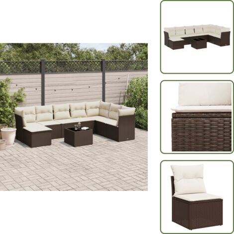 Tavolo da giardino - vidaXL Set Divani da Giardino 9pz con Cuscini Marrone in Polyrattan - Rattan PE