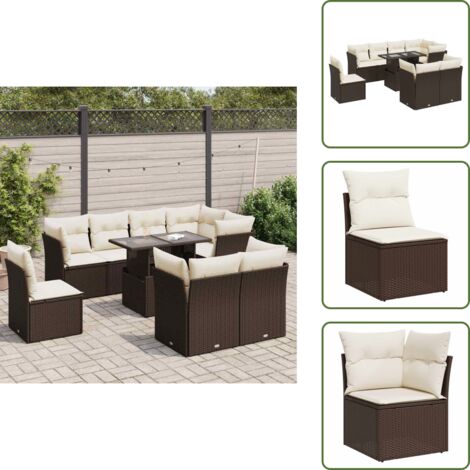 Tavolo da giardino - vidaXL Set Divani da Giardino 9pz con Cuscini Marrone in Polyrattan - Rattan PE