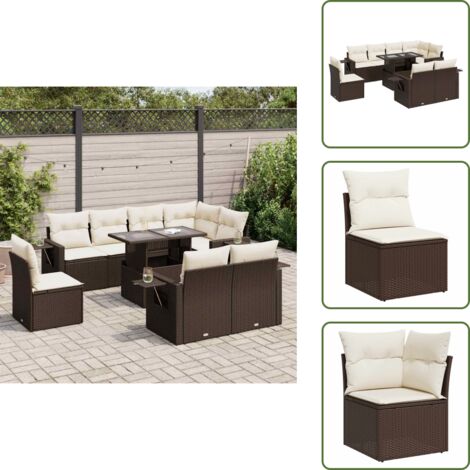 Tavolo da giardino - vidaXL Set Divani da Giardino 9pz con Cuscini Marrone in Polyrattan - Rattan PE