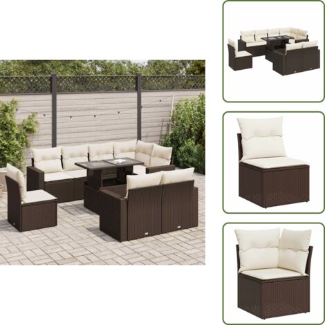 Tavolo da giardino - vidaXL Set Divani da Giardino 9pz con Cuscini Marrone in Polyrattan - Rattan PE