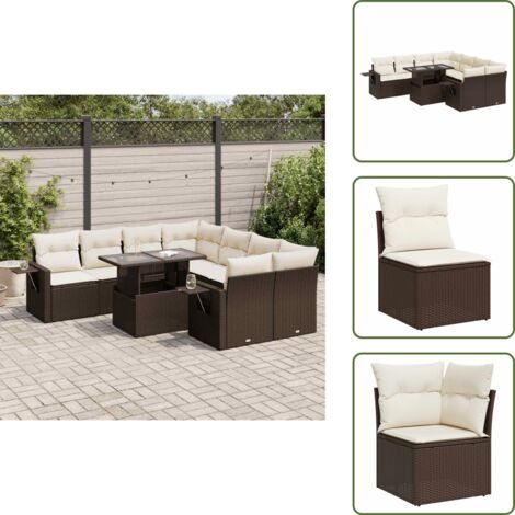 Tavolo da giardino - vidaXL Set Divani da Giardino 9pz con Cuscini Marrone in Polyrattan - Rattan PE