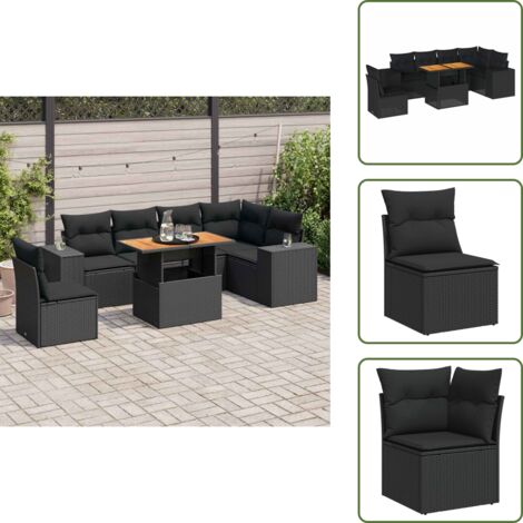 Tavolo da giardino - vidaXL Set Divani da Giardino con Cuscini 7pz Nero Polyrattan - Arredamento da esterno