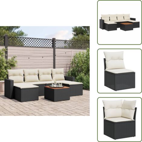 Tavolo da giardino - vidaXL Set Divani da Giardino con Cuscini 7pz Nero Polyrattan - Cuscini da giardino